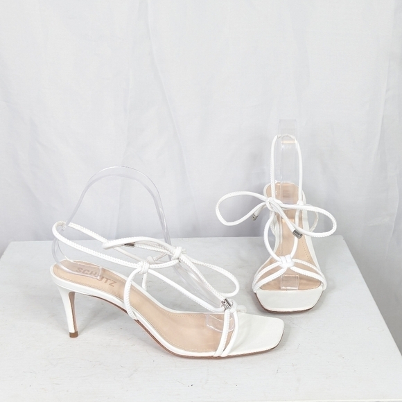 Schutz Belize Knotted Leather White Ankle Tie Up Sandals Heels - Picture 3 of 7